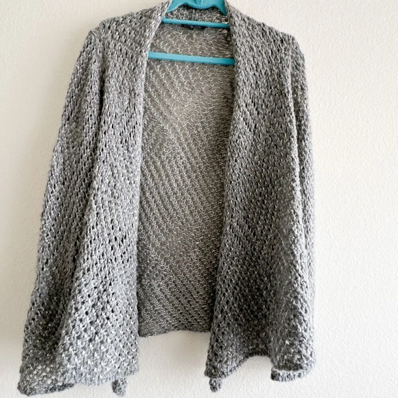 Eileen Fisher Large Alpaca Wool Blend Grey Open Stitch Ash Sweater Cardigan - Picture 1 of 10